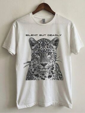 Gildan White Leopard Graphic Tee - Silent But Deadly | Unisex Shirt